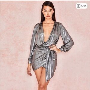 House of CB Shimmering Silver Asymmetrical Dress